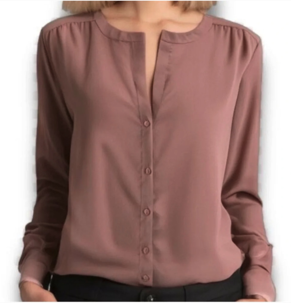 Sparkle & Fade Mauve Pink Button Front Blouse Long Sleeve Office Career Top M